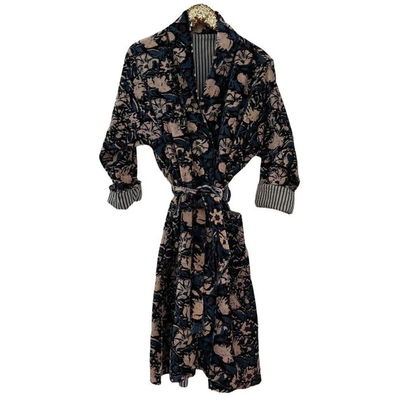 Long Cotton Velvet Floral Print Robe - Picture 1 of 4